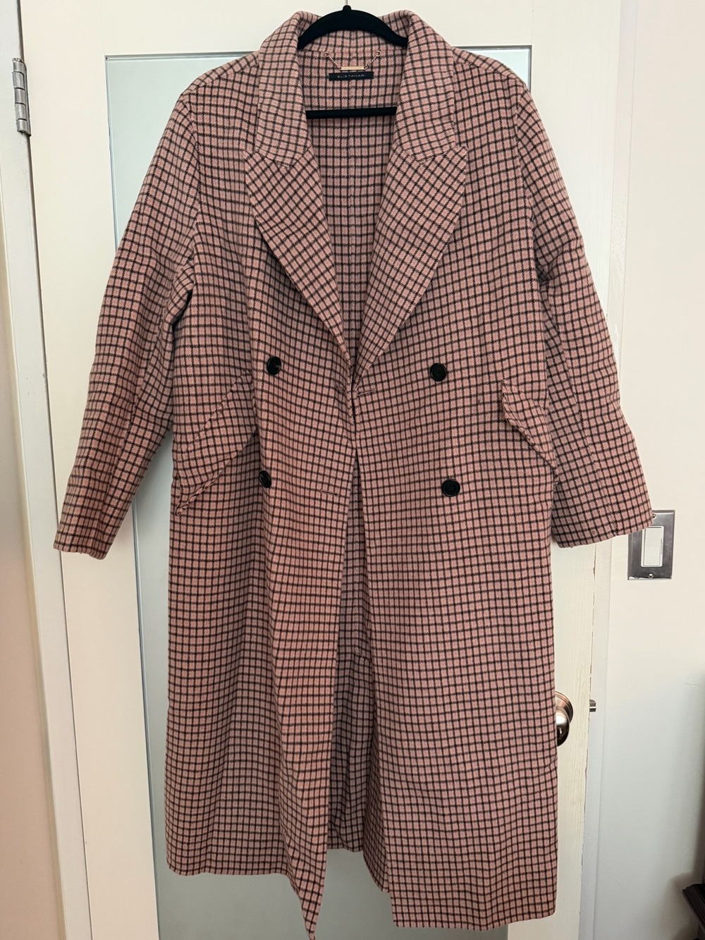 Elie Tahari Pink Checked Double-Breasted Trench Coat